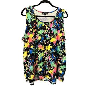 NWOT One Step Ahead Plus Size Black Multicolor Paint Splatter Tank Top - Size 3X